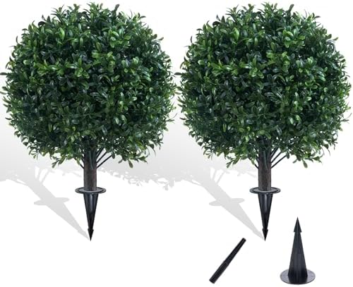 Artificial Boxwood Ball Bush with Spike for Outdoor Set of 2