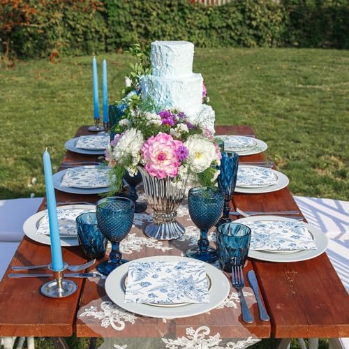 Aodaer 48 Piece Blue and White Floral Napkins Set
