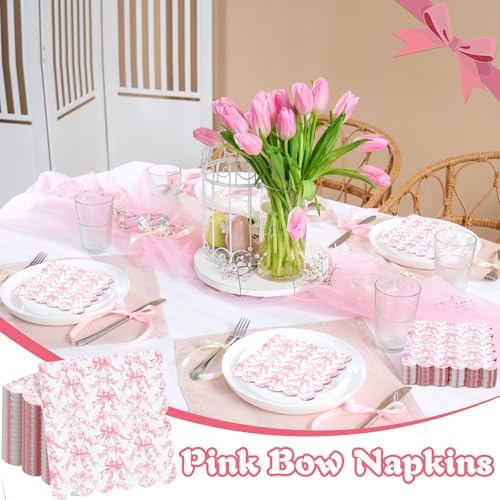 150 Pcs Pink Bow Napkins Coquette Party Supplies