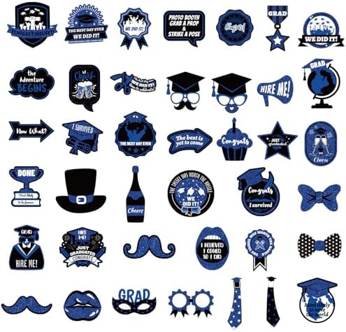 40pcs Graduation Photo Booth Props with Sticks