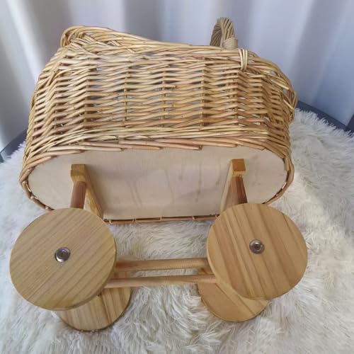 Woven Rattan Stroller Flower Basket with Handle