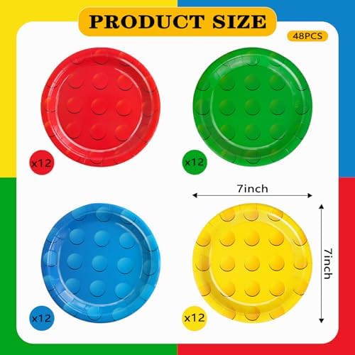 48Pcs Building Block Paper Plates for Birthday Parties