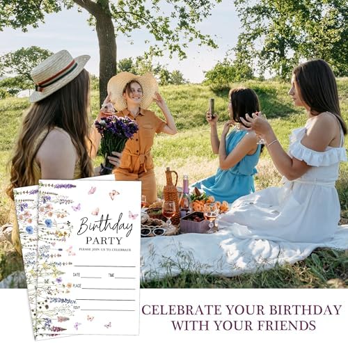Floral Birthday Invitations 20 Pack with Envelopes