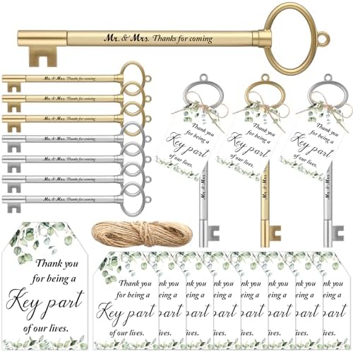 Patelai 50 Key Shaped Wedding Pens with Cards and Rope