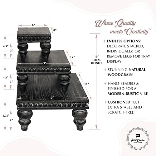Gothic Black Wooden Tiered Tray Set of 3