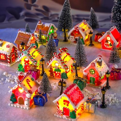 Shappy 48 Pcs Christmas Village Set with LED Lights and Trees