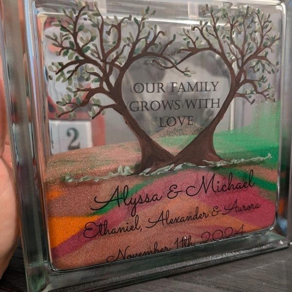 Personalized Family Heart Tree Sand Glass Jar with Lid
