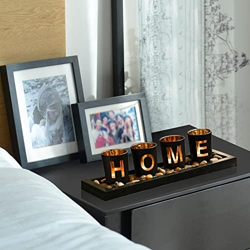 MrMrKura Decorative Candle Holder Set with Wood Tray and Stones