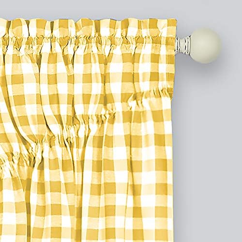 Serenity Home Country Gingham Buffalo Check Plaid Gathered Swag Curtains Pair