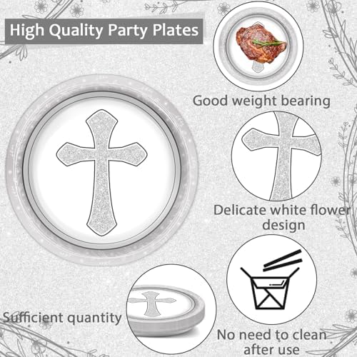 96Pcs Gray Cross Baptism Tableware Set for 24 Guests
