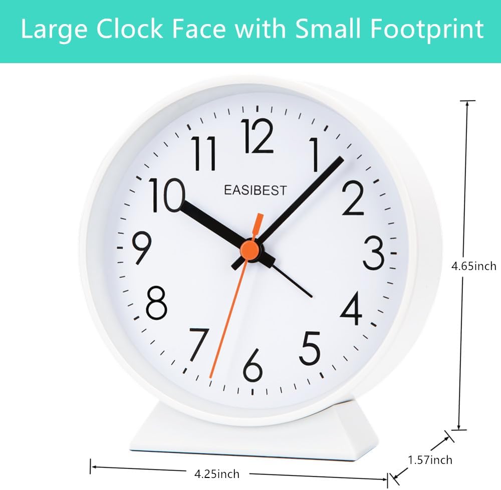 No Ticking Silent Alarm Clock with Snooze Light