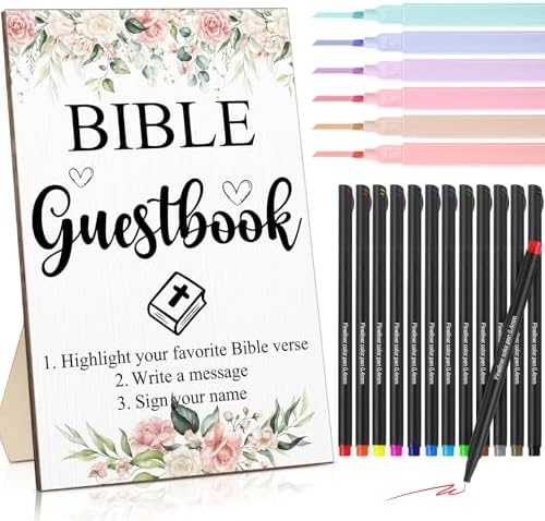 Geelin 19 Pcs Bible Guest Book Sign Set with Pens and Highlighters