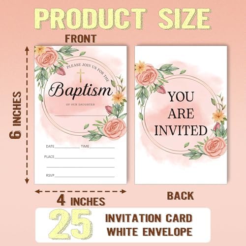 25 Pack Floral Baptism Invitations with Envelopes 1