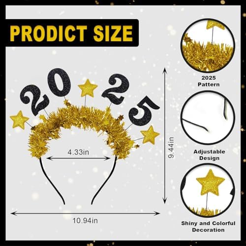 Threetols 2025 Happy New Year Star Headband Tiara for Women Men Kids
