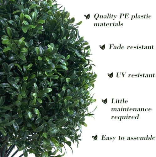 Artificial Boxwood Ball Bush with Spike for Outdoor Set of 2