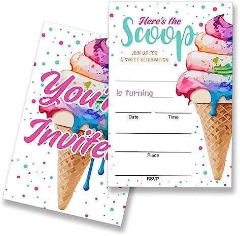 EUDOSI Ice Cream Birthday Invites Set of 20 with Envelopes