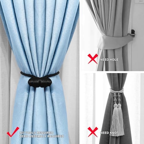 Tifanso Black Magnetic Curtain Holdbacks - 4pcs