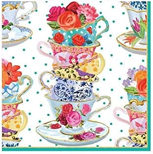 Caspari Pink Tea Cups Cocktail Napkins Pack of 20