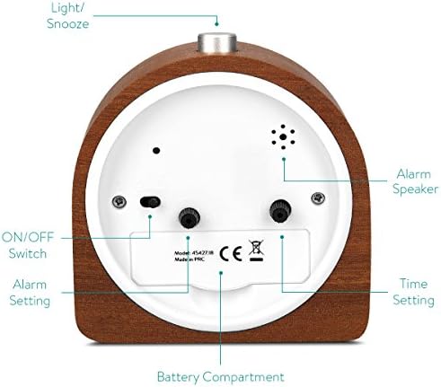Navaris Wood Analog Alarm Clock - Dark Brown