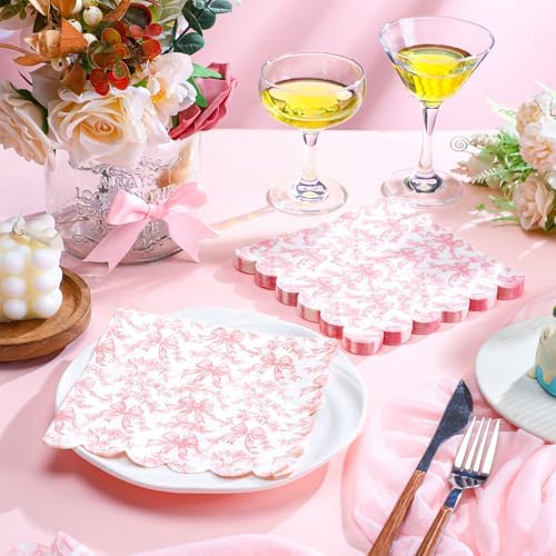 150 Pcs Pink Bow Napkins Coquette Party Supplies