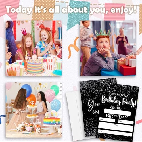Black Minimalism Birthday Invitations 20pcs with Envelopes
