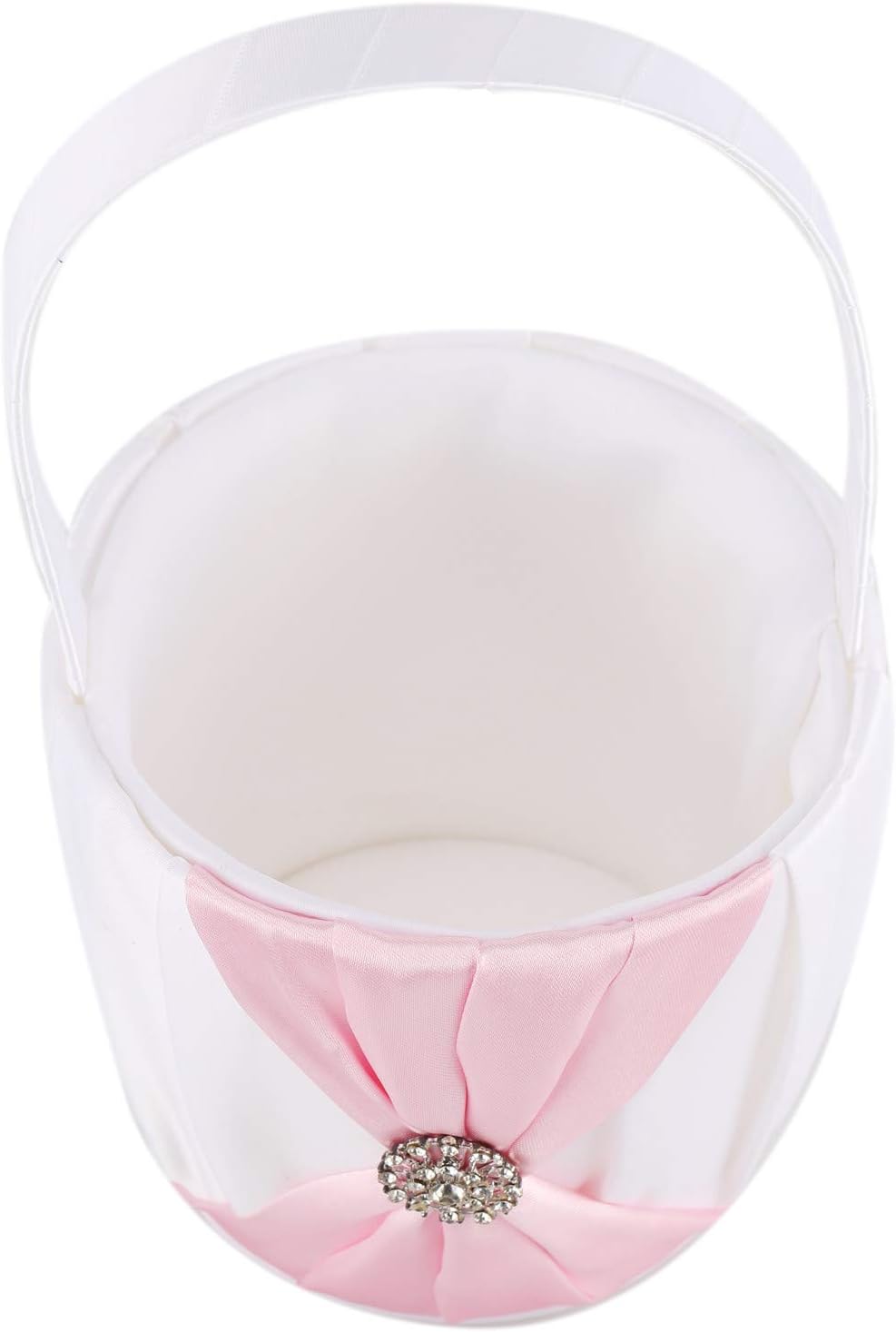Satin and Artificial Crystal Flower Girl Basket Pink