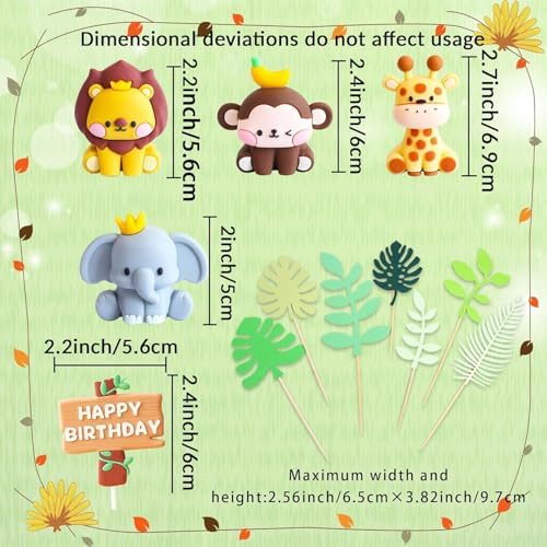 JeVenis Cute Jungle Animals Cake Decorations - Safari Birthday Party Set
