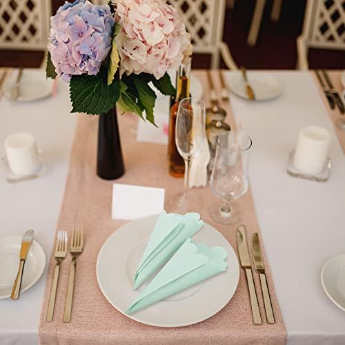 100 Pcs Scalloped Mint Green Napkins for Parties