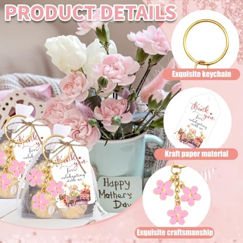 30 Piece Wedding Party Favors with Flowers Keychain and Organza Bag