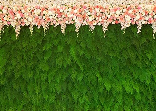 5x3ft Green Leaves Fabric Backdrop with White Pink Flowers