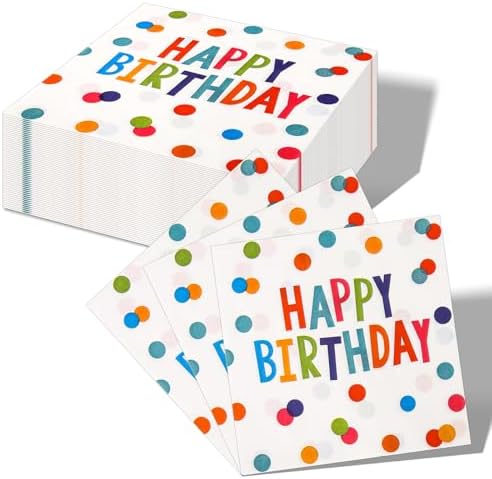 Happy Birthday Polka Dot Napkins 65x65 Inches 50 Pack