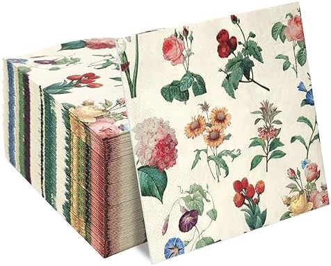 50 Pack 3-Ply Floral Disposable Napkins for Events
