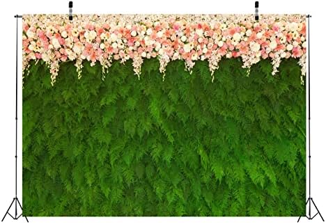5x3ft Green Leaves Fabric Backdrop with White Pink Flowers