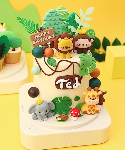 JeVenis Cute Jungle Animals Cake Decorations - Safari Birthday Party Set