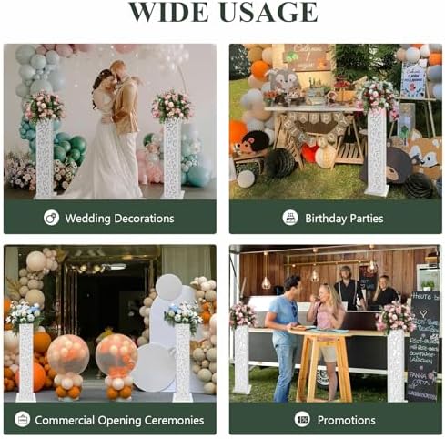 8Pcs 47Inch White Carved Wedding Flower Columns with LED Lights