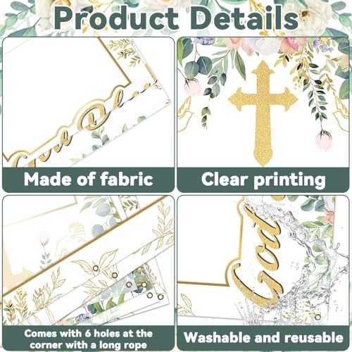 God Bless Baptism Photo Booth Backdrop Greenery Eucalyptus 3x6ft