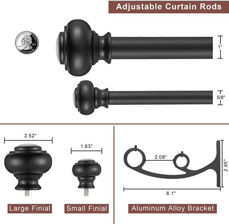 Matte Black Double Curtain Rods 28-48 Inch