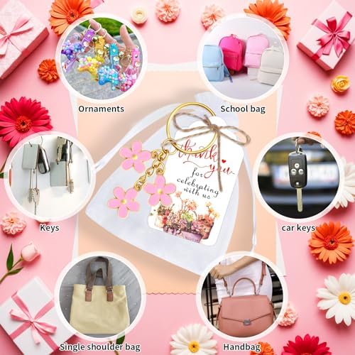 30 Piece Wedding Party Favors with Flowers Keychain and Organza Bag