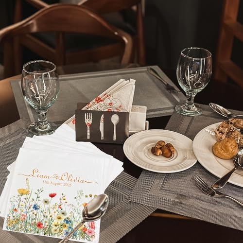 Personalized Floral Wedding Napkins with Name and Date