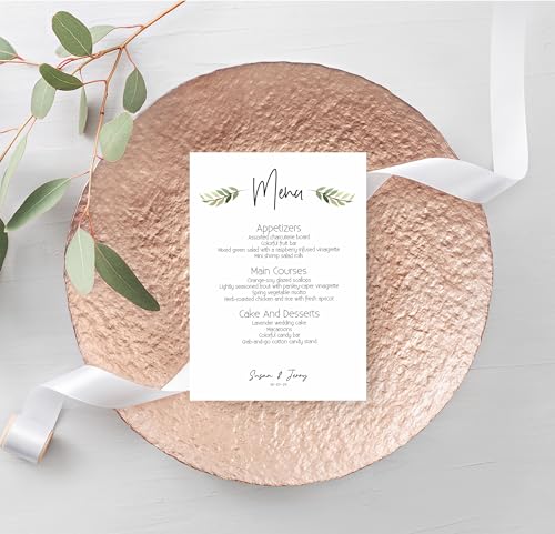 Personalized Printed Wedding Menu Set of 25 Made in USA