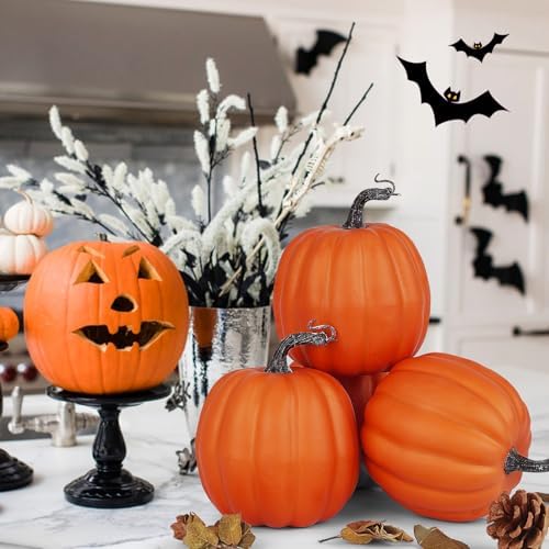 Artmag 6 Inch Artificial Pumpkins 4PCS for Fall Decor