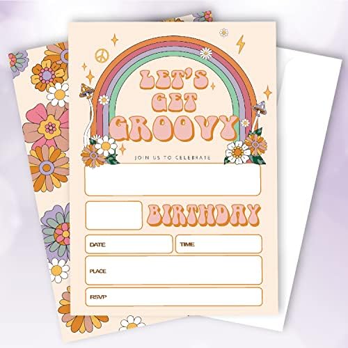 20 Sets Groovy Birthday Party Invitations with Envelopes