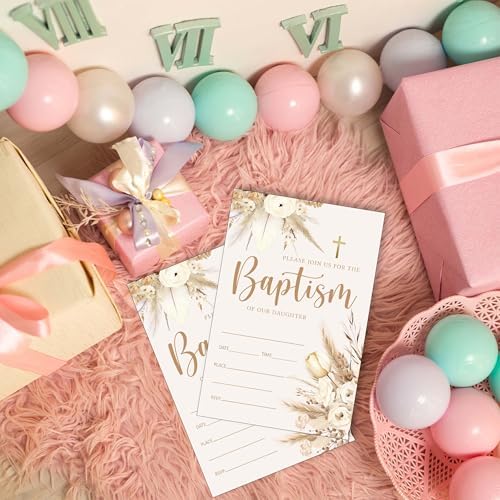 25 Pack Floral Baptism Invitations with Envelopes