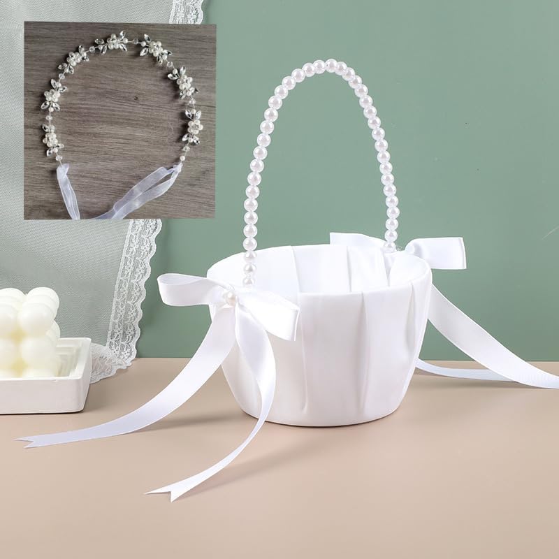 Flower Girl Basket with Headband for Wedding