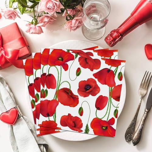 40PCS Poppy Floral Paper Napkins Set