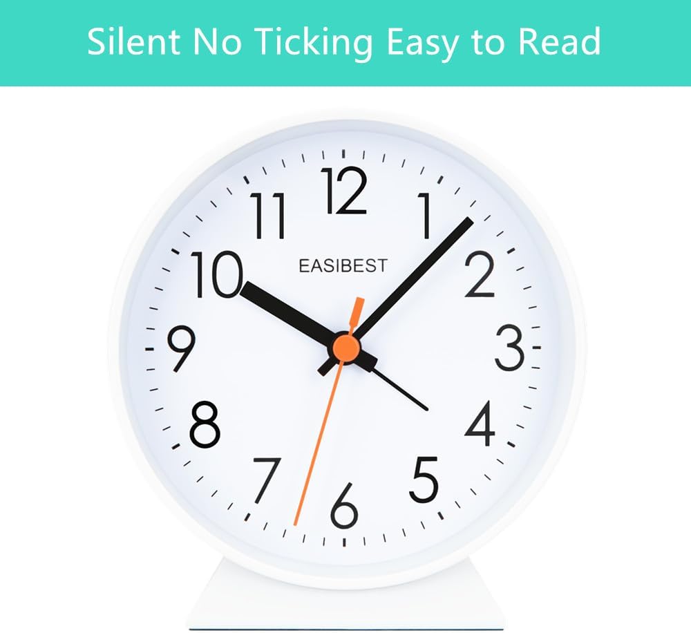 No Ticking Silent Alarm Clock with Snooze Light