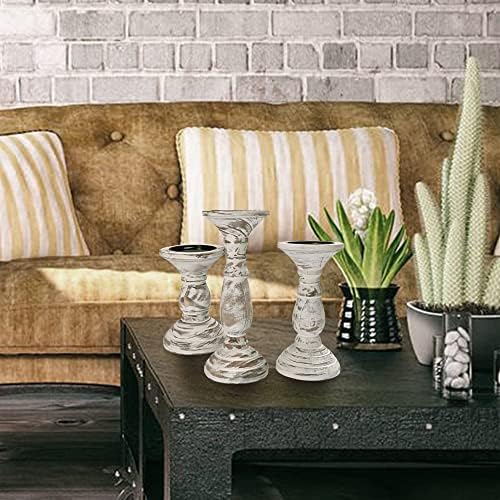 Yorkmills Pillar Candle Holder Set of 3 White Wood