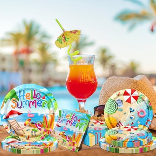 GREHUMOR 60Pcs Beach Themed Disposable Plates Napkins Set