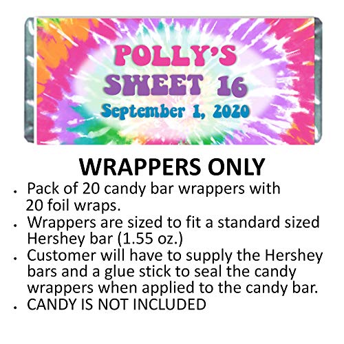 Cathy Wraps Tie Dye Candy Bar Wrappers Pack of 20