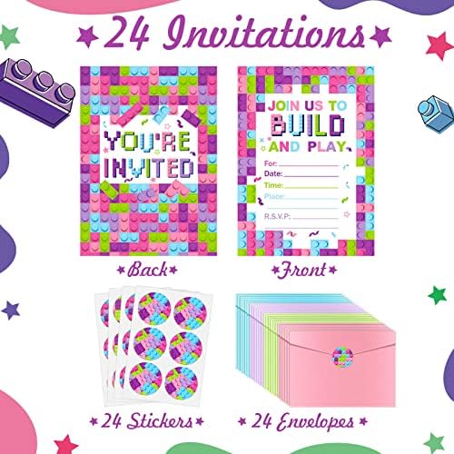 Colarr 24 Set Pink Birthday Party Invitations with Envelopes and Sticker Labels